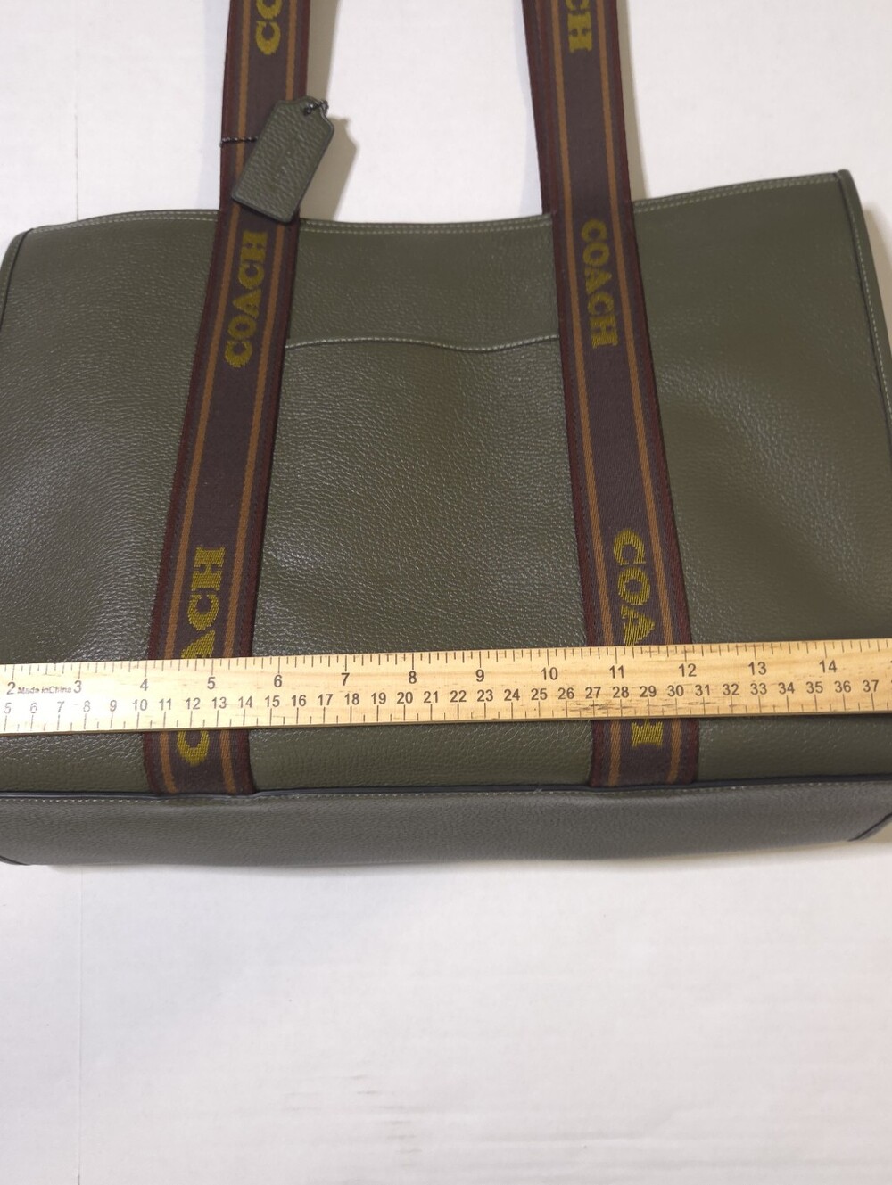 Coach Olive Pebbled Leather Smith Tote Bag Large Logo Strap Womens - Picture 15 of 16